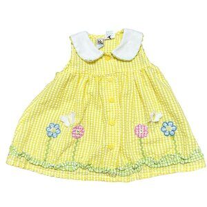 Tuti Fruiti Dress Baby Size 12 Months Yellow White Plaid Floral Seersucker